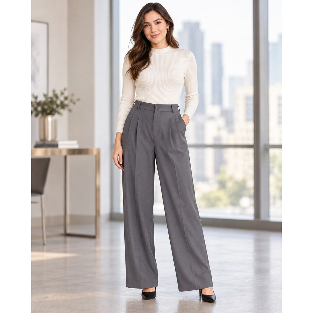 Corpcore Wide Leg Pleated Office Pants Hi Waist Gray Career Trousers L Capsule
